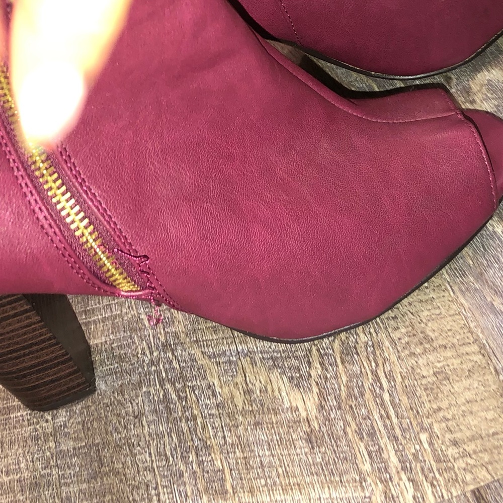 Burgundy Open Toe Bootie With Zipper - image 2